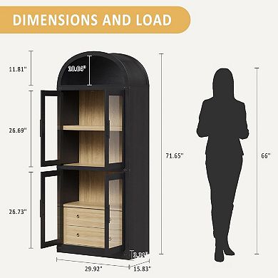 4 Tier Bookshelf with 2 Drawers & Doors, Tall Wooden Storage Shelf for Home Office