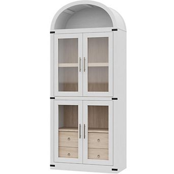 4 tier Bookshelf with 2 Drawers & Doors, Tall Wooden Storage Shelf for Home Office