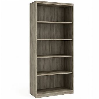 5 tier Tall Bookcase with Anti-Tip Design, Open Oak Shelf for Living Room