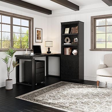 5-Tier Bookcase with Doors & Adjustable Shelves, Tall Wood Storage Cabinet