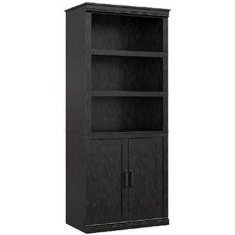 5 tier Bookcase with Doors & Adjustable Shelves, Tall Wood Storage Cabinet