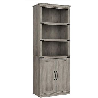 5 tier Bookcase with Doors & Adjustable Shelves, Tall Wood Storage Cabinet