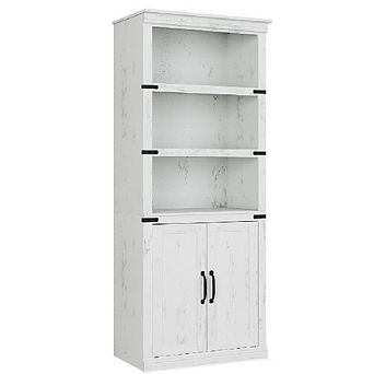 5 tier Bookcase with Doors & Adjustable Shelves, Tall Wood Storage Cabinet