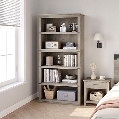 5-Tier Farmhouse Bookcase, Tall Wood Storage Shelf for Home Office
