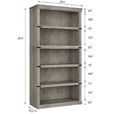 5-Tier Farmhouse Bookcase, Tall Wood Storage Shelf for Home Office