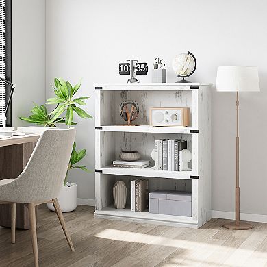 3-Tier Farmhouse Bookcase, Wide Floor Standing Display Shelf for Home Decor