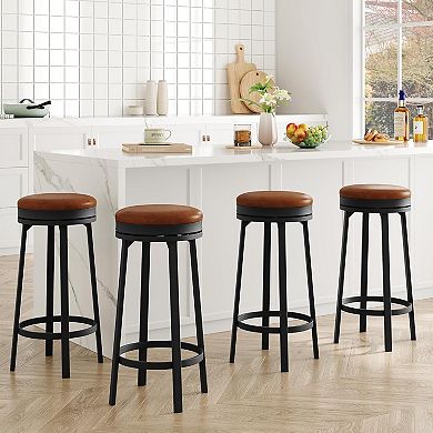 24" Counter Swivel Bar Stools, PU Leather Upholstery with 360° Rotation & Sturdy Metal Frame