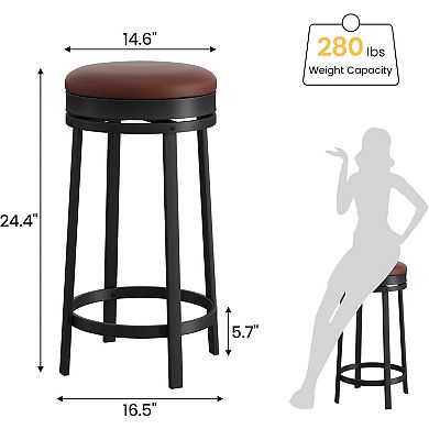 24" Counter Swivel Bar Stools, PU Leather Upholstery with 360° Rotation & Sturdy Metal Frame
