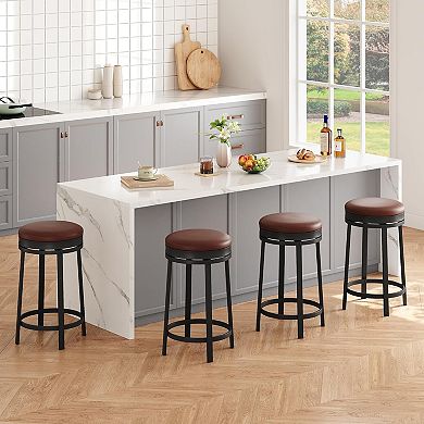 24" Counter Swivel Bar Stools, PU Leather Upholstery with 360° Rotation & Sturdy Metal Frame