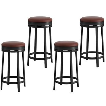 24" Counter Swivel Bar Stools, PU Leather Upholstery with 360° Rotation & Sturdy Metal Frame