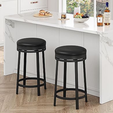 24" Backless Swivel Bar Stools Set of 2, PU Leather with Metal Footrest for Kitchen Island