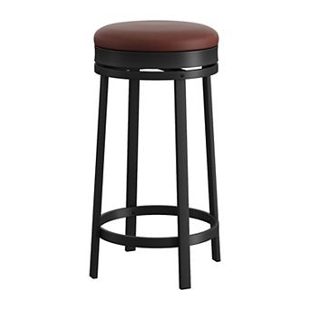 24" Backless Swivel Bar Stools Set of 2, PU Leather with Metal Footrest for Kitchen Island