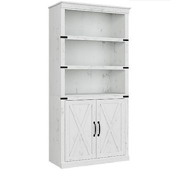 Wood Bookshelf with Cabinet Doors, Floor Standing Office Storage Cabinet