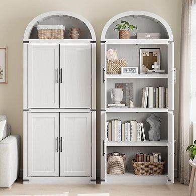 Arched Pantry Cabinet with Doors, 5-Tier Kitchen Storage for Dining Room