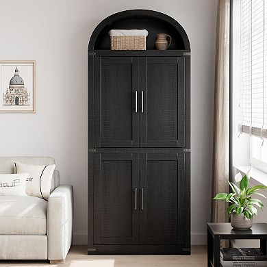 Arched Pantry Cabinet with Doors, 5-Tier Kitchen Storage for Dining Room