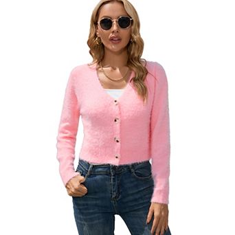 Women's Cropped Cardigan V Neck Long Sleeve Soft Knit Rib Bolero Shrugs Sweater
