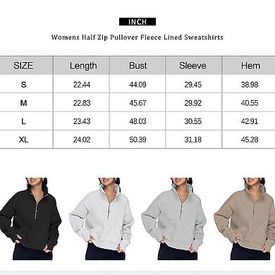 Women's Sweatshirts Half Zip Cropped Pullover Fleece Quarter Zipper Hoodies with Thumb Hole