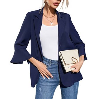 Women's 3/4 Sleeve Blazer Jacket Office Work Suit with Pockets