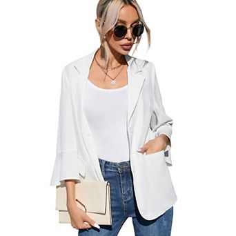 Women's 3/4 Sleeve Blazer Jacket Office Work Suit with Pockets
