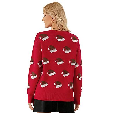 Ladies' Sweet Round Neck Knitted Cartoon Christmas Sweater