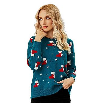 Ladies' Sweet Round Neck Knitted Cartoon Christmas Sweater