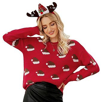 Ladies' Sweet Round Neck Knitted Cartoon Christmas Sweater