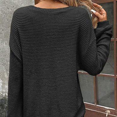 Women's Waffle Knit Crew Neck Drop Shoulder Sweatshirt Oversized Solid Color Casual Commute Top