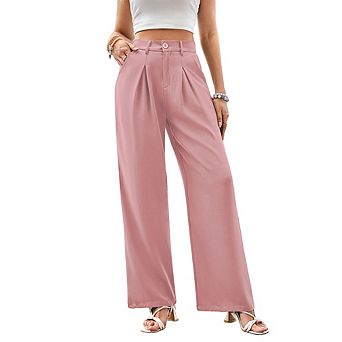 Women's Elegant Business Dress Pants Classic Solid Pleated Waist Loose Straight Casual Trousers