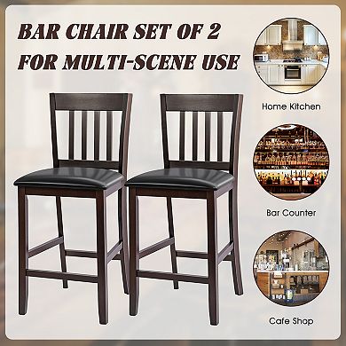 25 Inches Set of 2 Bar Stools with Rubber Wood Legs
