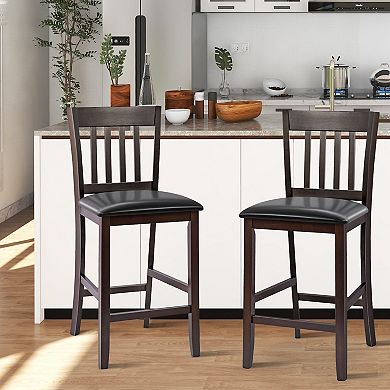 25 Inches Set of 2 Bar Stools with Rubber Wood Legs