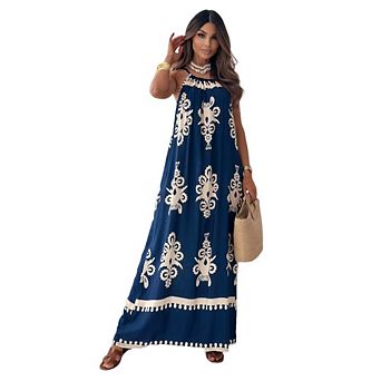 Bohemian Placement Print Maxi Dress for Women Spaghetti Strap Retro Dress for Daily Commute