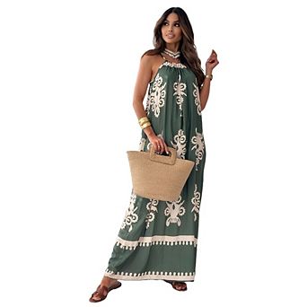 Bohemian Placement Print Maxi Dress for Women Spaghetti Strap Retro Dress for Daily Commute