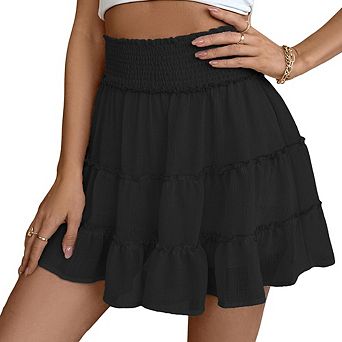 Women's Anti-Slip Pleated A-Line Skirt - Elastic Waist Ruffle Solid Color Daily Party Wear