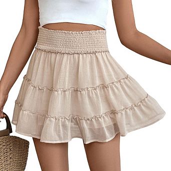 Women's Anti-Slip Pleated A-Line Skirt - Elastic Waist Ruffle Solid Color Daily Party Wear