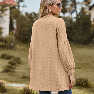 Women's Elegant Knit Cardigan Solid Color Oversized Long Sleeve Versatile Casual Outerwear