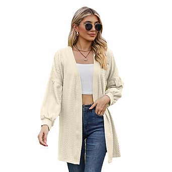 Women's Elegant Knit Cardigan Solid Color Oversized Long Sleeve Versatile Casual Outerwear