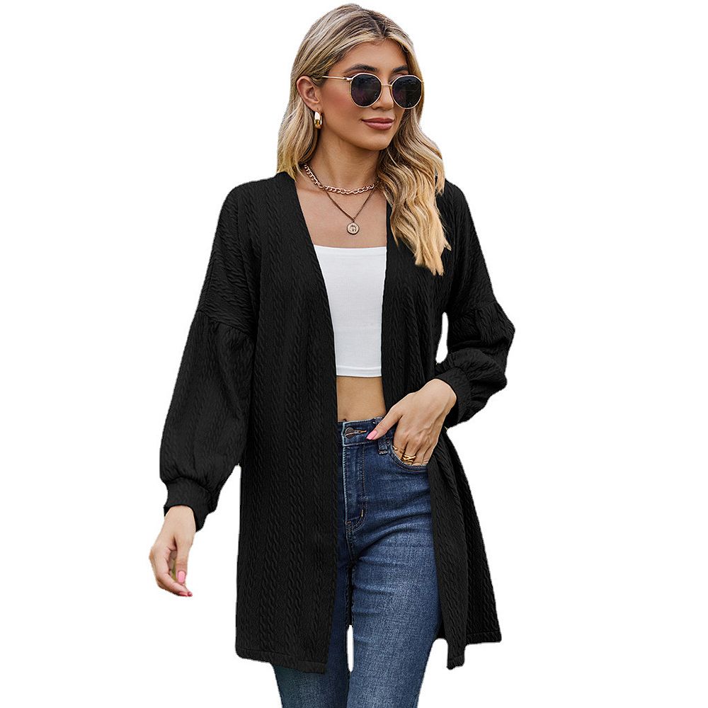 Women's Elegant Knit Cardigan Solid Color Oversized Long Sleeve