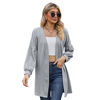 Women's Elegant Knit Cardigan Solid Color Oversized Long Sleeve Versatile Casual Outerwear