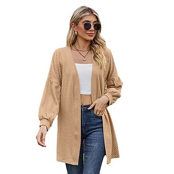Women's Elegant Knit Cardigan Solid Color Oversized Long Sleeve Versatile Casual Outerwear