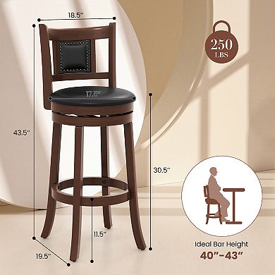 Swivel Upholstered Bar Stools Set Of 2 With Curved Backrest Footrest