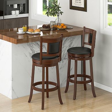 Swivel Upholstered Bar Stools Set Of 2 With Curved Backrest Footrest