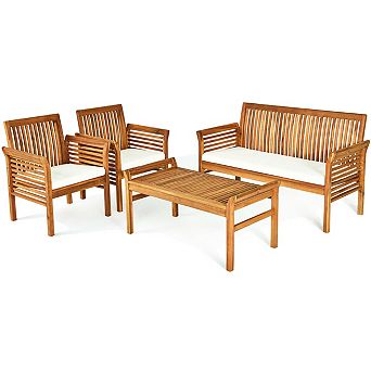 4 pc Outdoor Acacia Wood Sofa Furniture Set