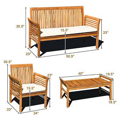 4 Piece Patio Furniture Set Acacia Wood Outdoor Sofa Seating