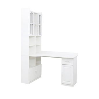 Modern L-Shaped Corner Computer Desk with Hutch and Storage Cabinets for Home Office Workspace