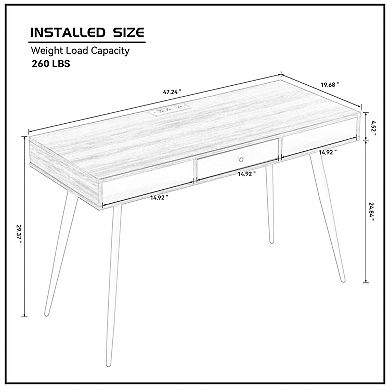 GOODSILO Mid-Century Modern Multifunctional Desk with USB Ports & Power Outlet