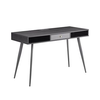 Mid-Century Modern Desk with Built-in USB Ports and Power Outlet, Multifunctional Writing Desk