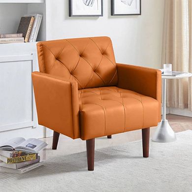 Leather-Upholstered Classic Accent Chair
