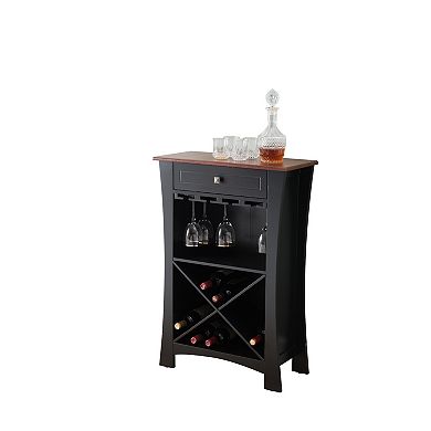 Kings Brand Hiland Bar Cabinet Wine Storage With Glass Holders & Drawer