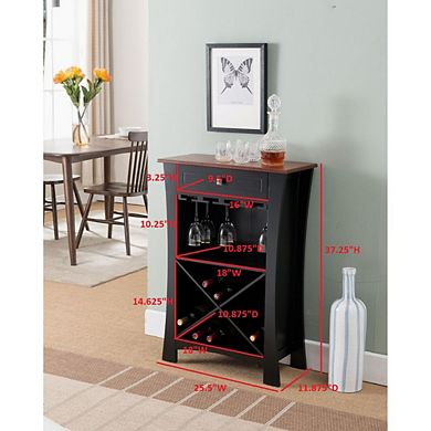 Kings Brand Hiland Bar Cabinet Wine Storage With Glass Holders & Drawer