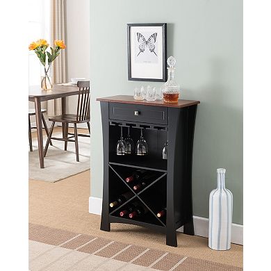Kings Brand Hiland Bar Cabinet Wine Storage With Glass Holders & Drawer